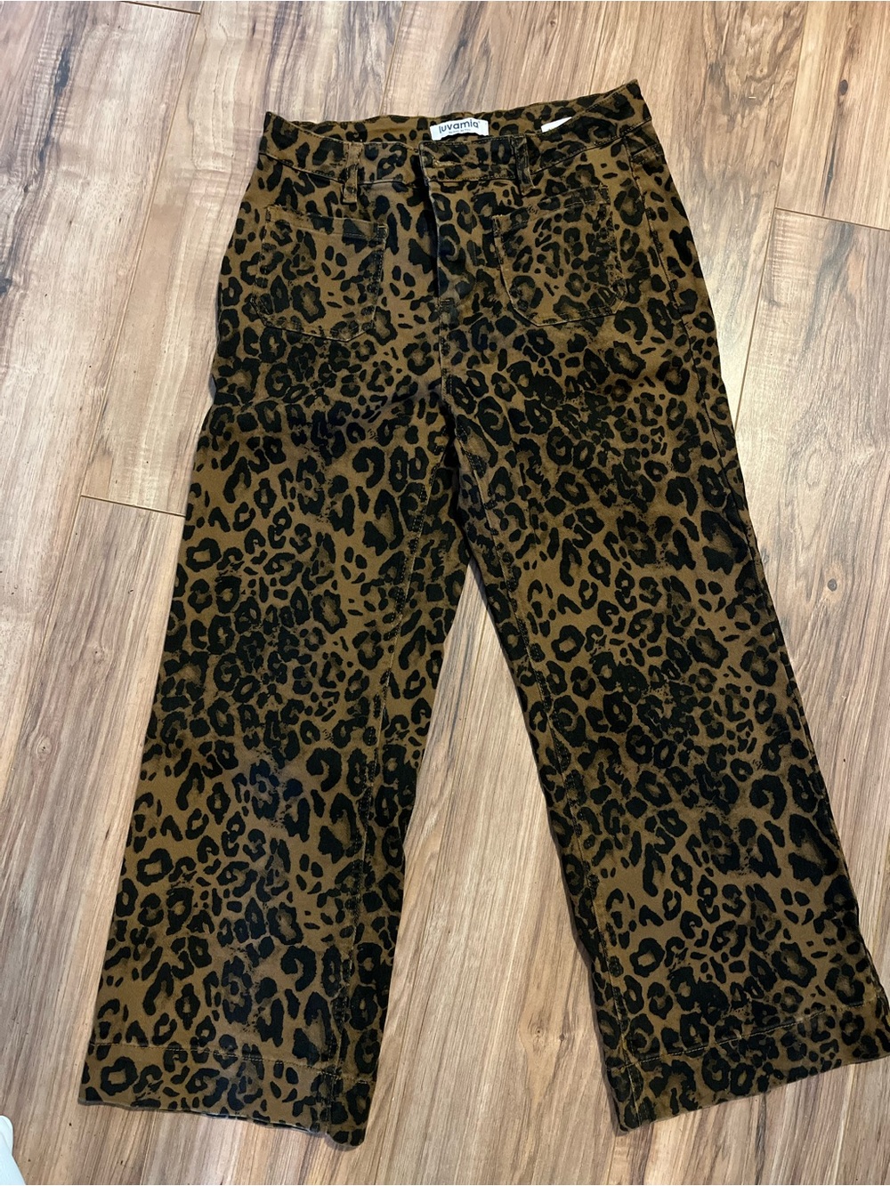 Leopard Print Wide Leg Pants - Brown and Black